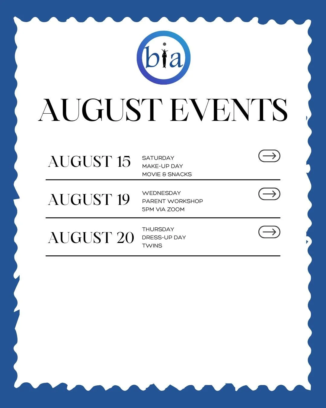 Check out our August events and mark your calendars for some fun! Don't miss out! 😎🍉🍿🎬