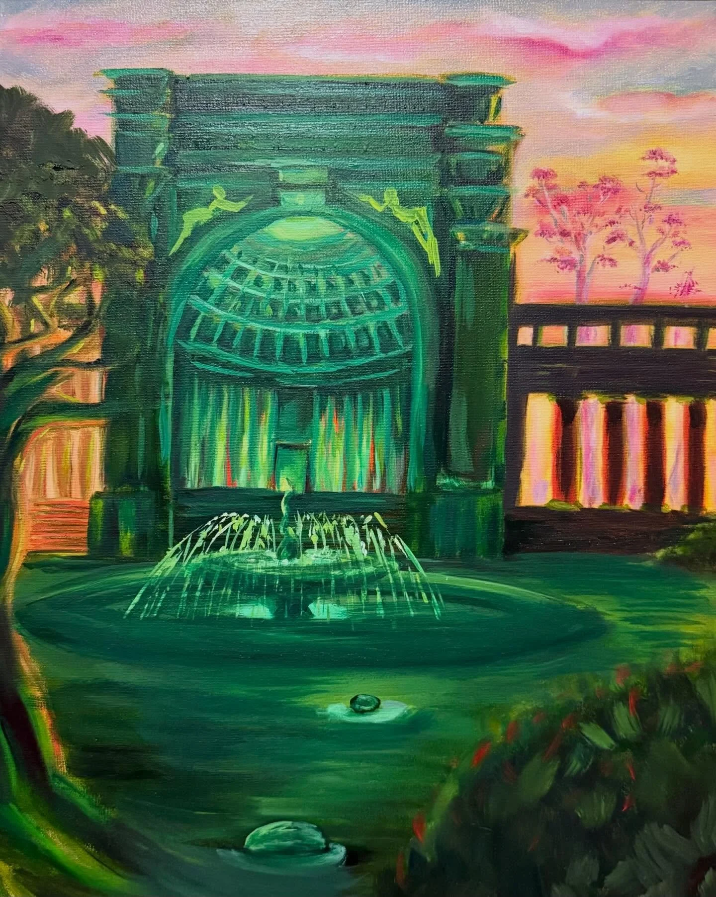 Golden Gate Park Bandshell 
oil on canvas | 16&rdquo; &times; 20&rdquo;

I love how GGP has been feeling more sensory lately&mdash;more public art, more music, more movement. This painting is my way of channeling that special GGP energy 💚💚💚