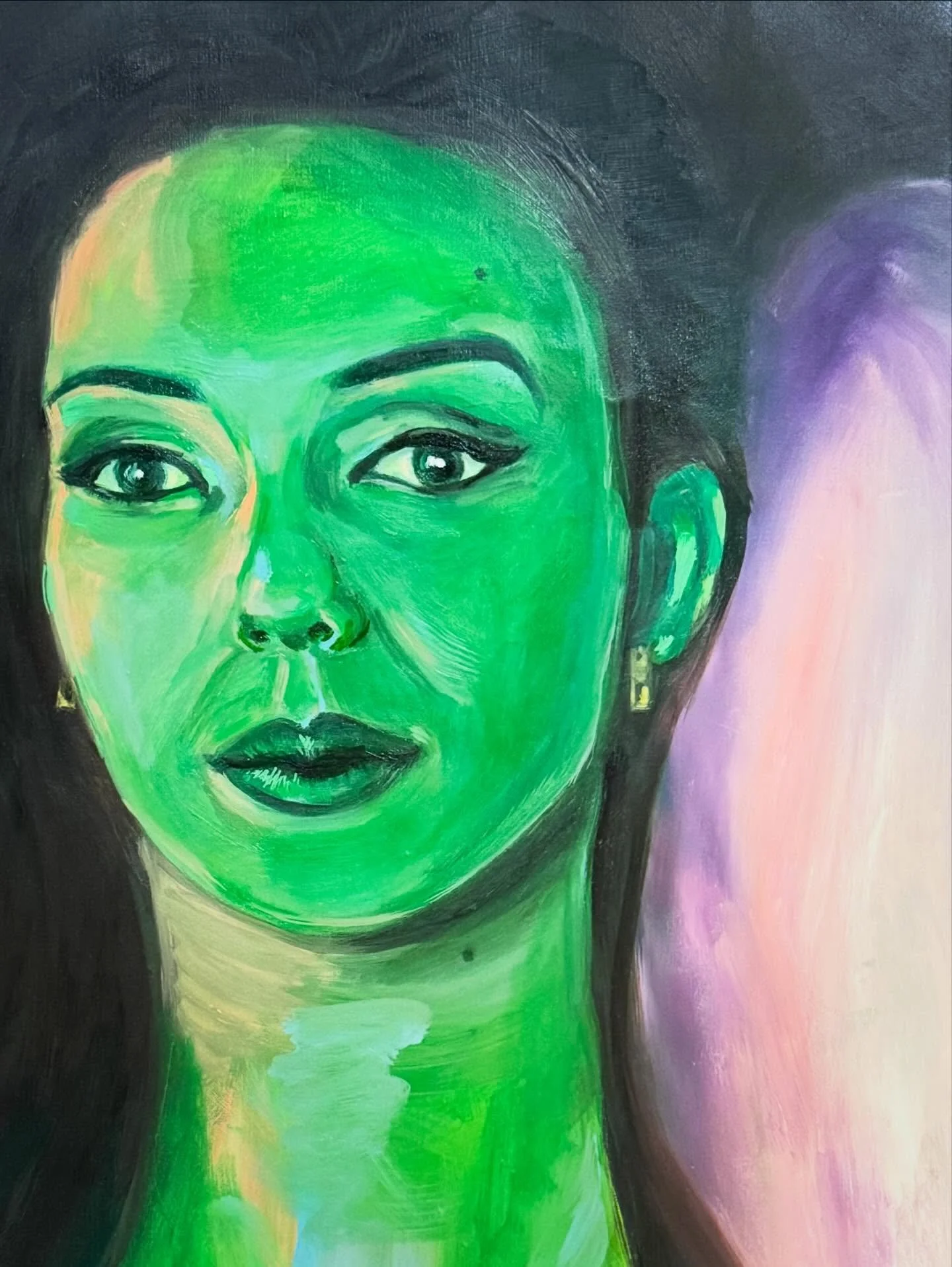 Natalie with the Zipper Earrings
Oil on linen | 28&rdquo; &times; 29&rdquo;

First painting completed in the new year, and I&rsquo;m really happy with how it turned out ✨A portrait of Natalie McKean &mdash; a Bay Area baddie scratchboard multidiscipl