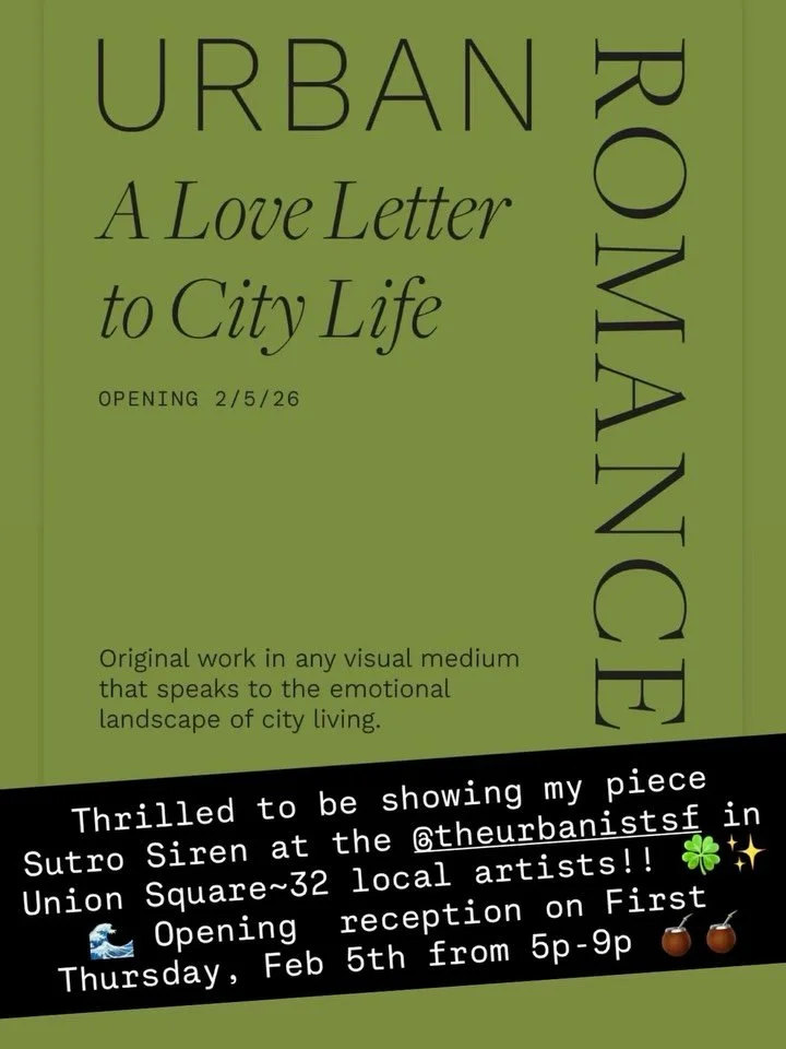 For the ones who love the City in all its mess, magic, and grit. 💌 Meet us underground for a love letter to the city. ✨So Excited my latest oil painting Sutro Siren is showing in the group art show Urban Romance: A Love Letter to the City, 32 local 