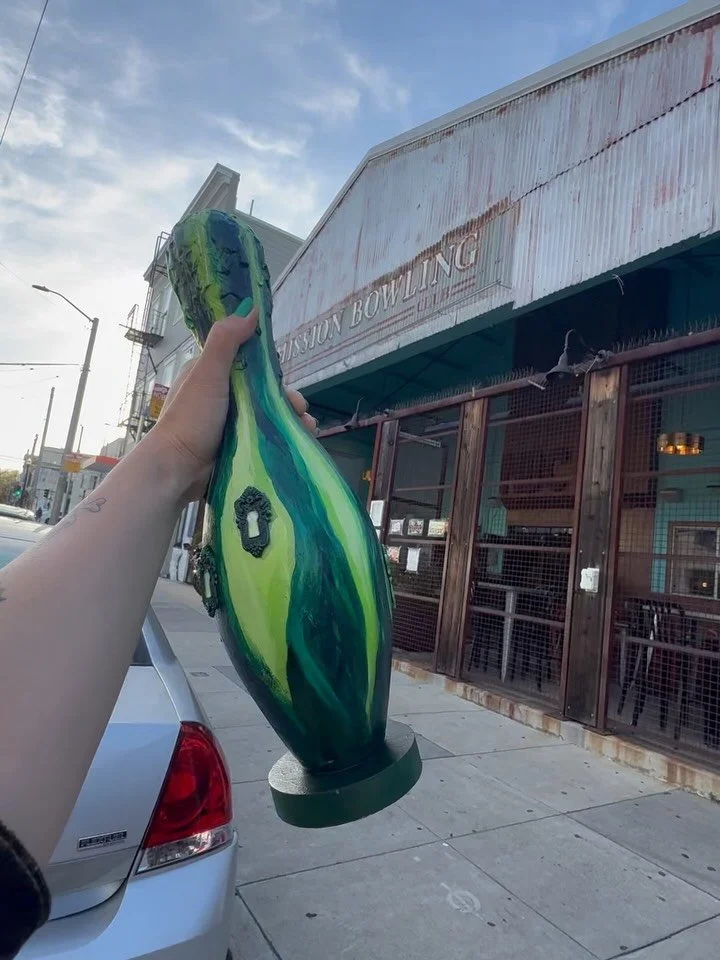 Only in SF: @missionbowlingclub Second Frame bowling pin art show&mdash;local artists transform retired bowling pins into unique works of art! The limited two day show was out of this world awesome&mdash; so much love from the SF creative community! 