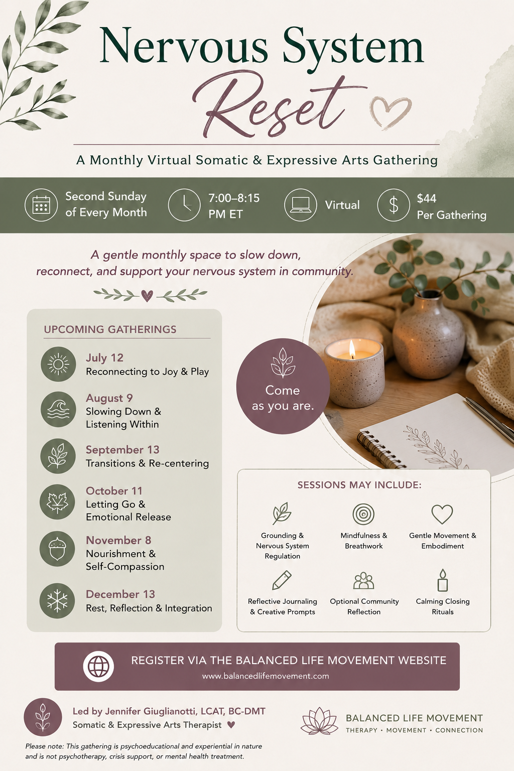 Nervous System Reset A Monthly Virtual Somatic & Expressive Arts Gathering