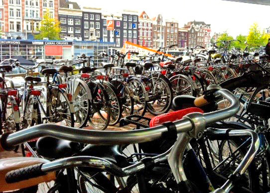 The parking 3 story parking structure at the train station in Amsterdam