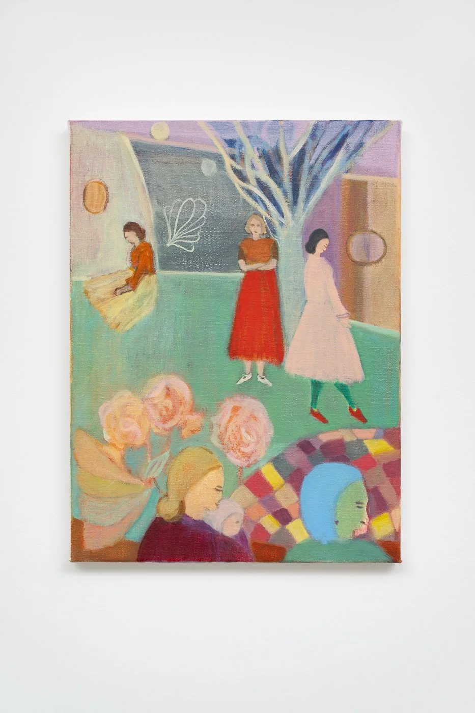 Tree blanket rug gathering, oil on linen, 40x30cm, 2024-25