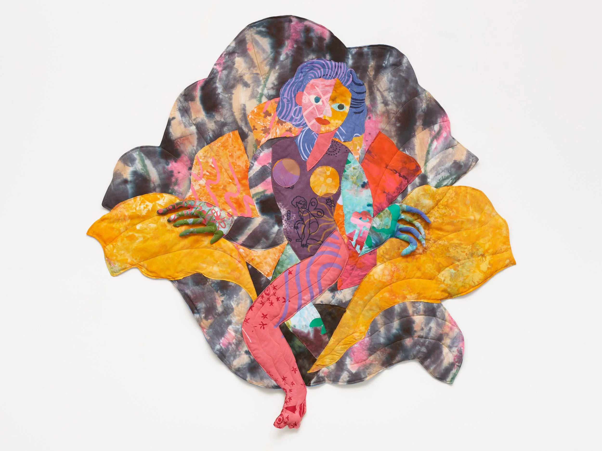   Y Comencé , 2025. Hand dyed and screen printed fabric, thread and batting.&nbsp;54 x 56 in ( 137.2 x 142.2 cm) 