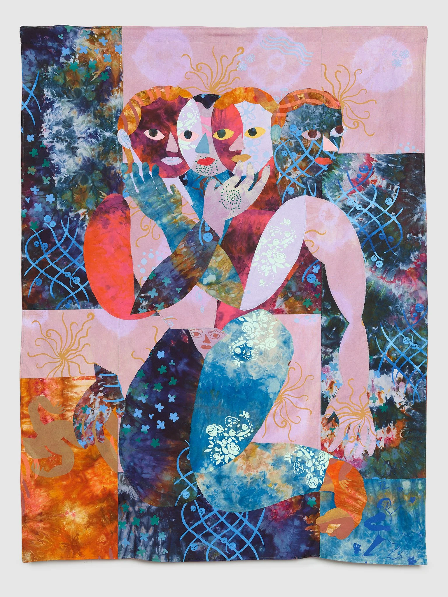  Espejo, 2024. Hand dyed and screen printed fabrics and thread. 72 x 55 1⁄2 in&nbsp;( 182.9 x 141 cm) 