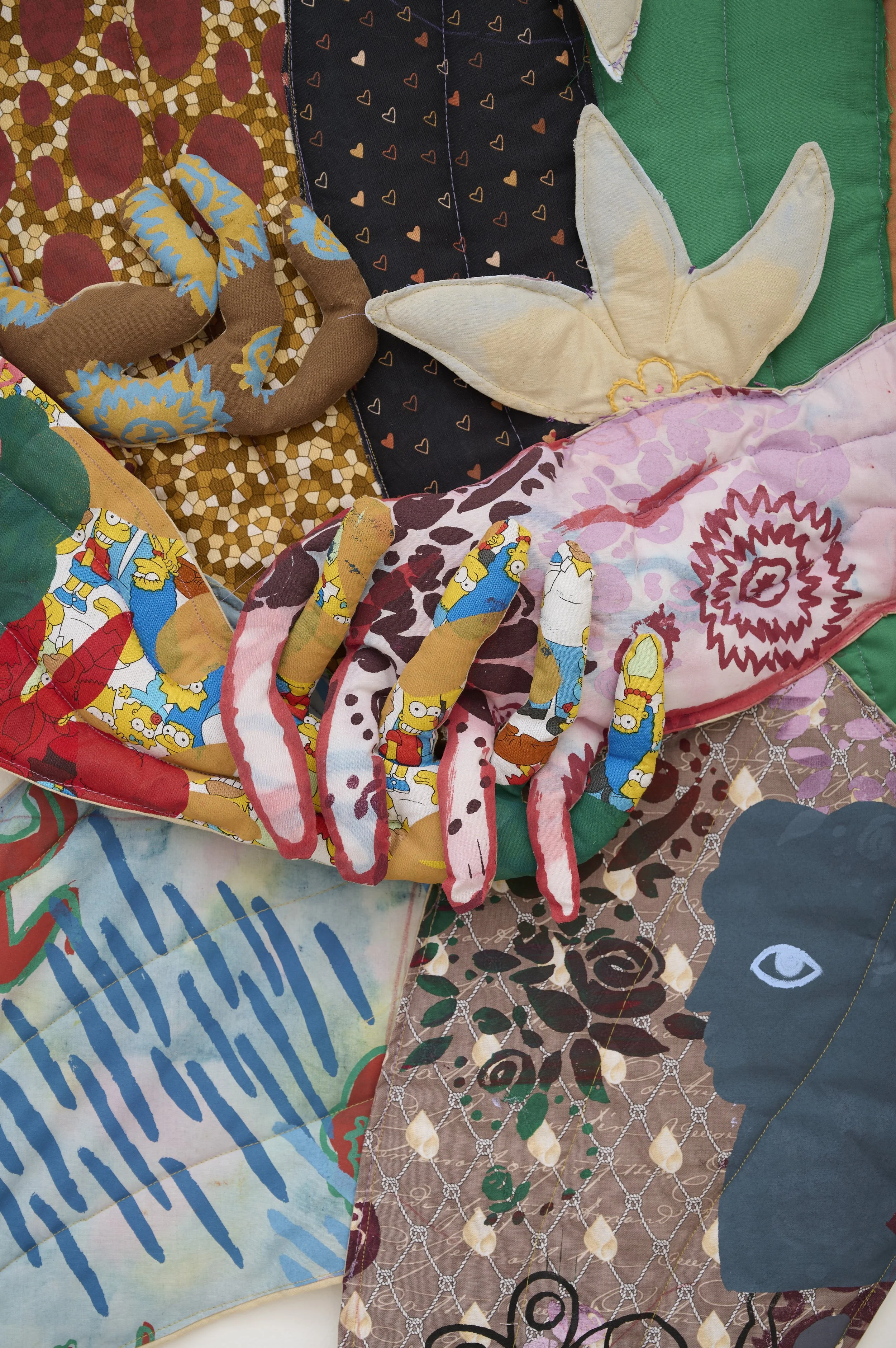   Sintonía , 2024. Fabric, thread, batting, stuffing and silkscreen paint. 72 x 56 x 3 in (182.9 x 142.2 x 7.6 cm)  