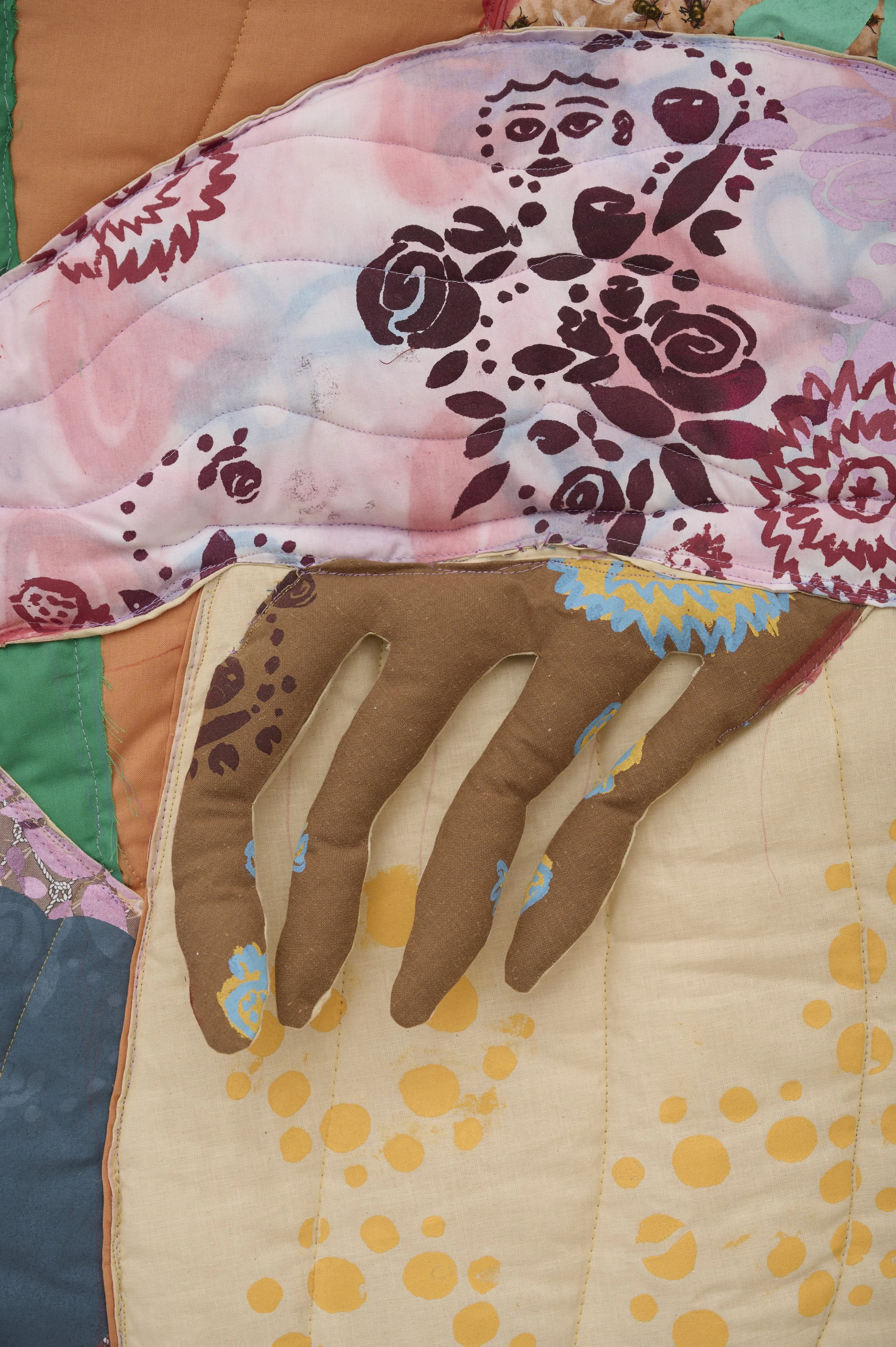   Sintonía , 2024. Fabric, thread, batting, stuffing and silkscreen paint. 72 x 56 x 3 in (182.9 x 142.2 x 7.6 cm)  