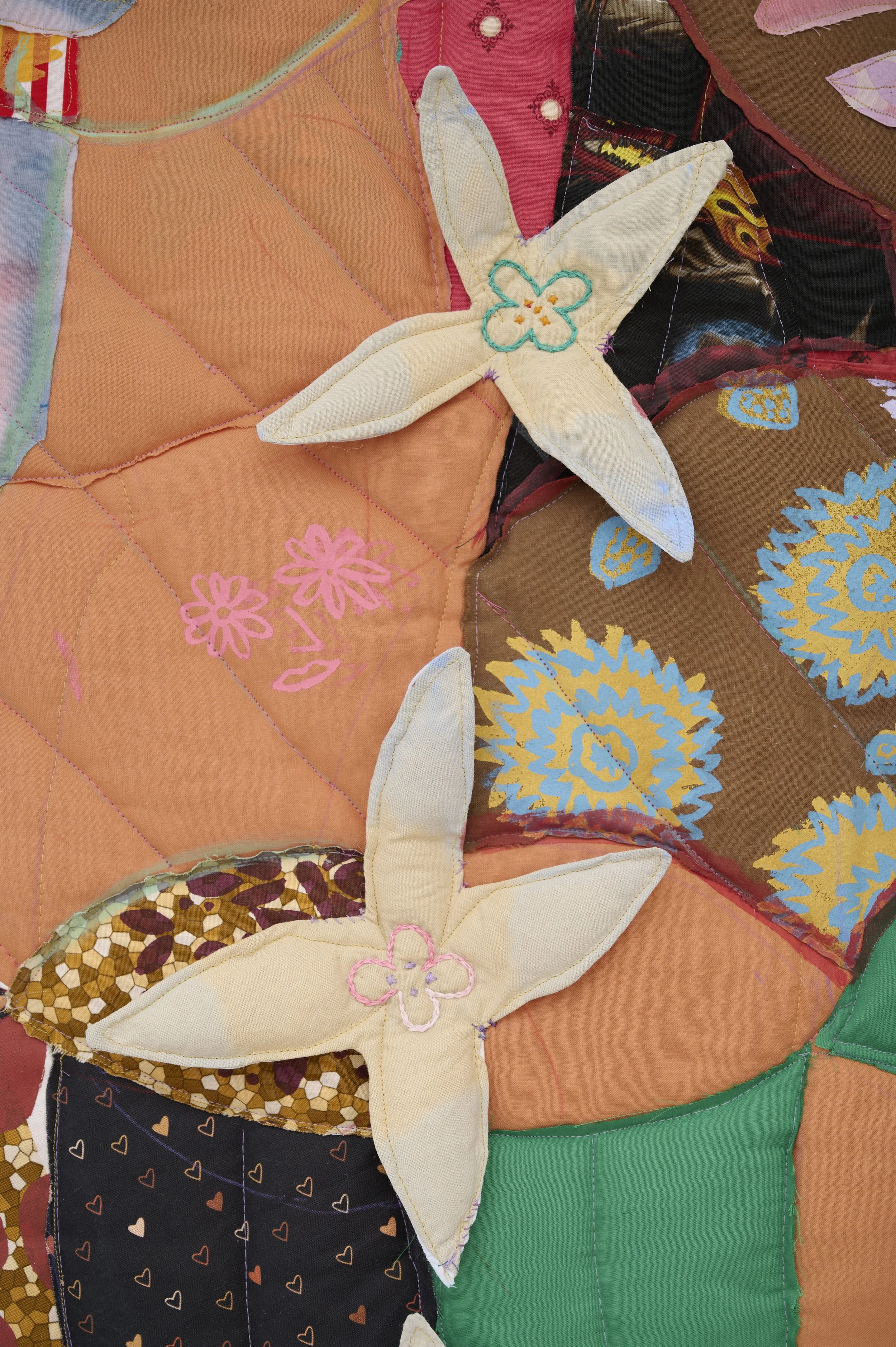   Sintonía , 2024. Fabric, thread, batting, stuffing and silkscreen paint. 72 x 56 x 3 in (182.9 x 142.2 x 7.6 cm)    