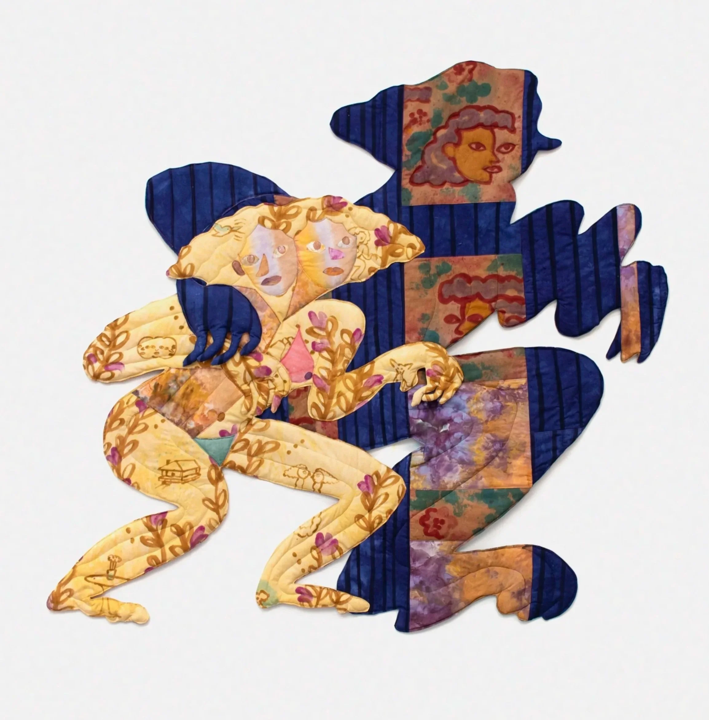   Sola ni de Noche ni de Dia , 2026. Dyed and printed fabric, thread,&nbsp;batting and stuffing. 61 ½ x 57 inches (156.21 x 144.78 cm) 