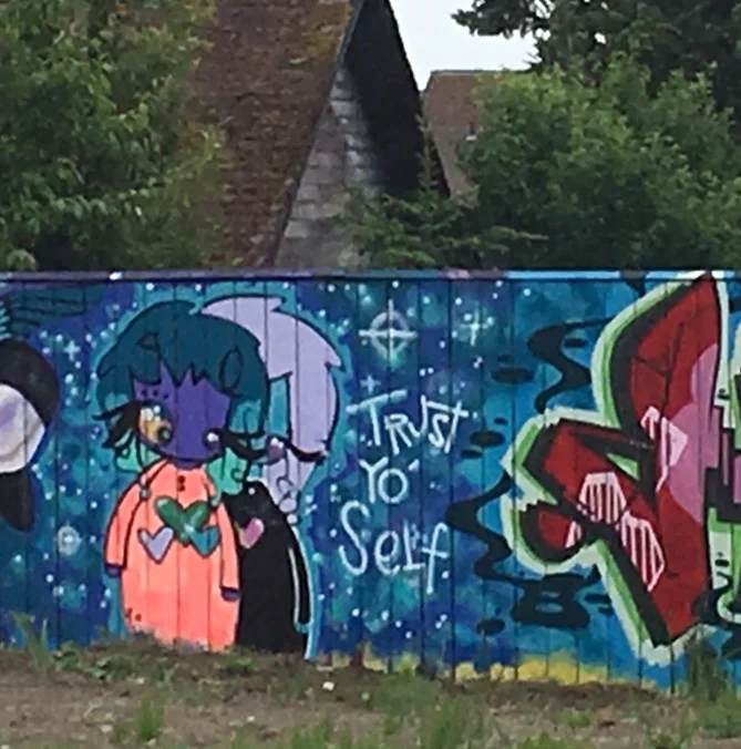 Some graffiti a few blocks down the road from me that now serves as a frequent reminder.