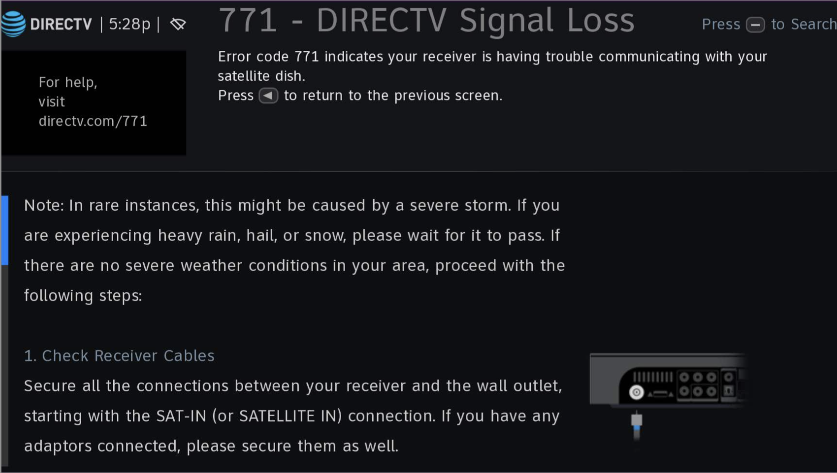 Old Satellite signal loss error