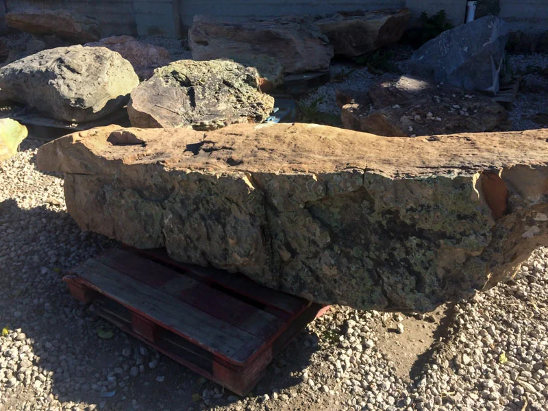 The hearth stone--over 100 inches long and covered in beautiful lichen