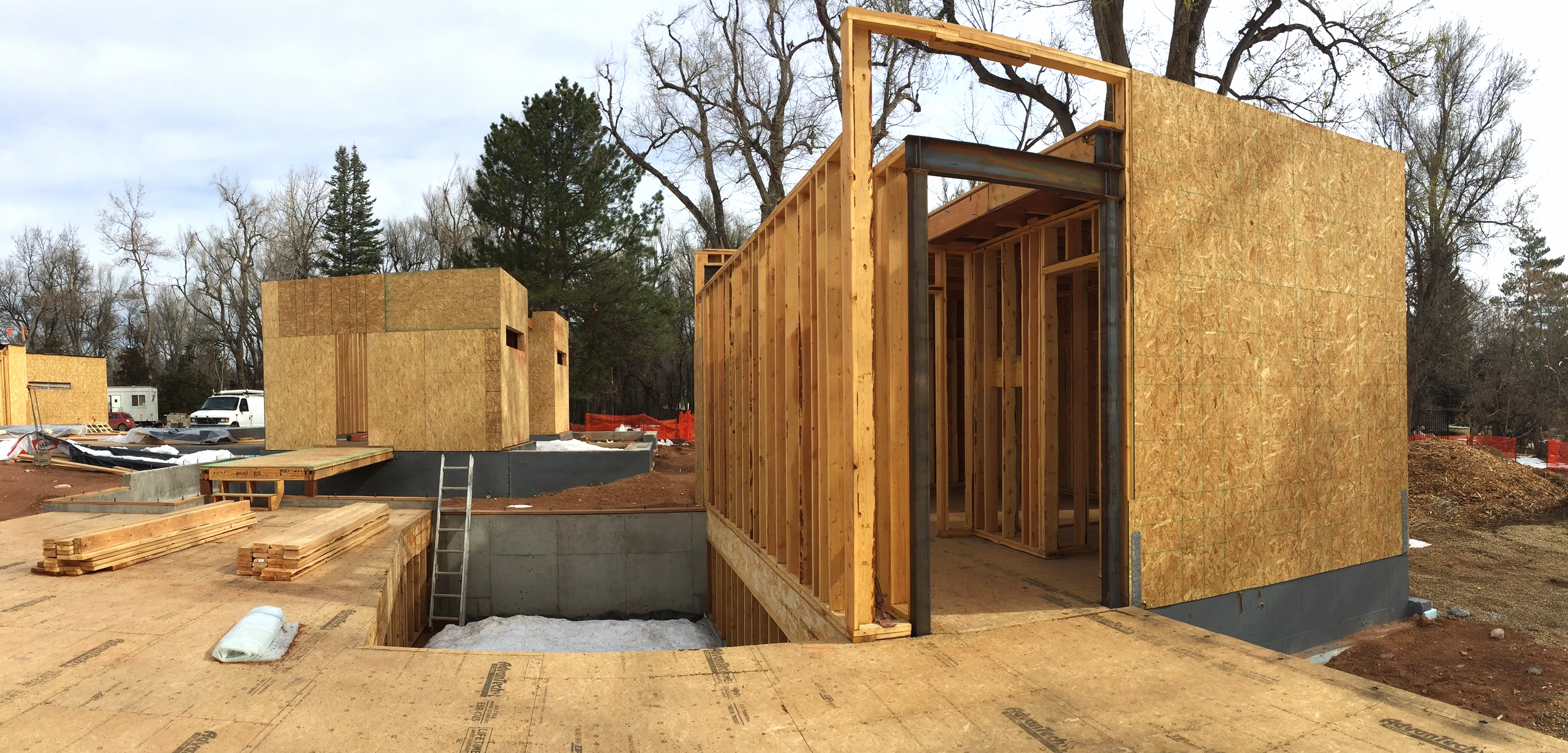 Sunken wine cellar; Clubhouse awaiting it's steel framework