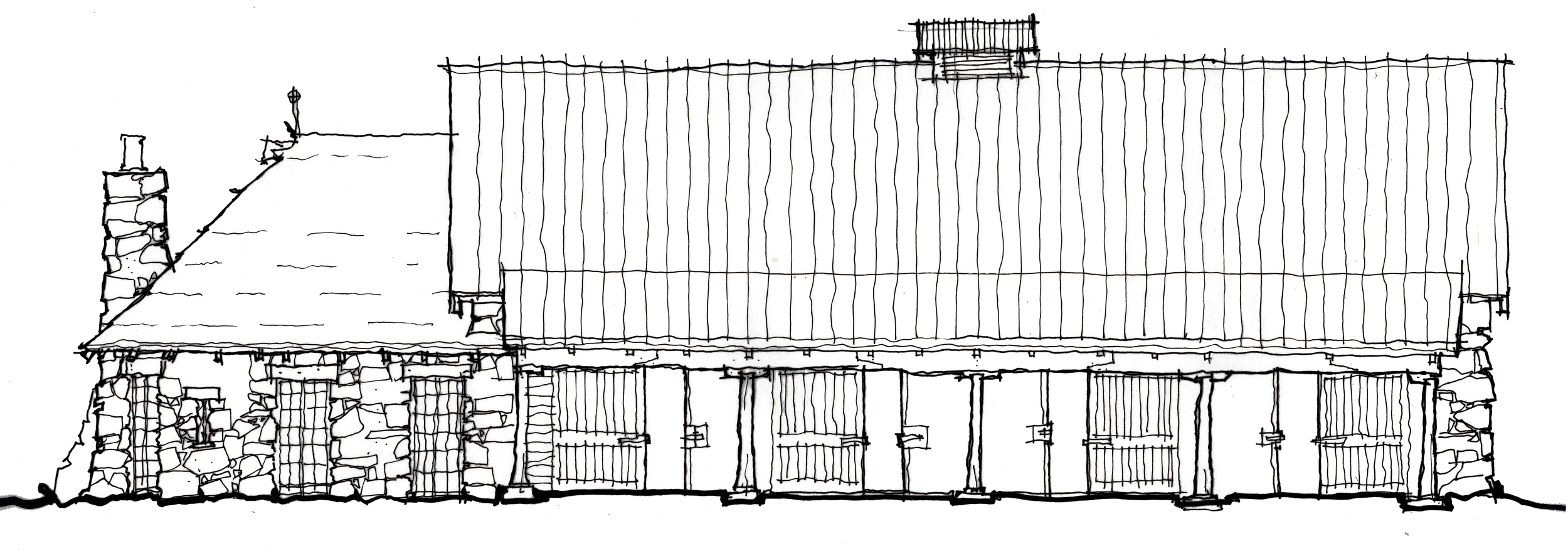 Early sketch of the east elevation of "Animal House"