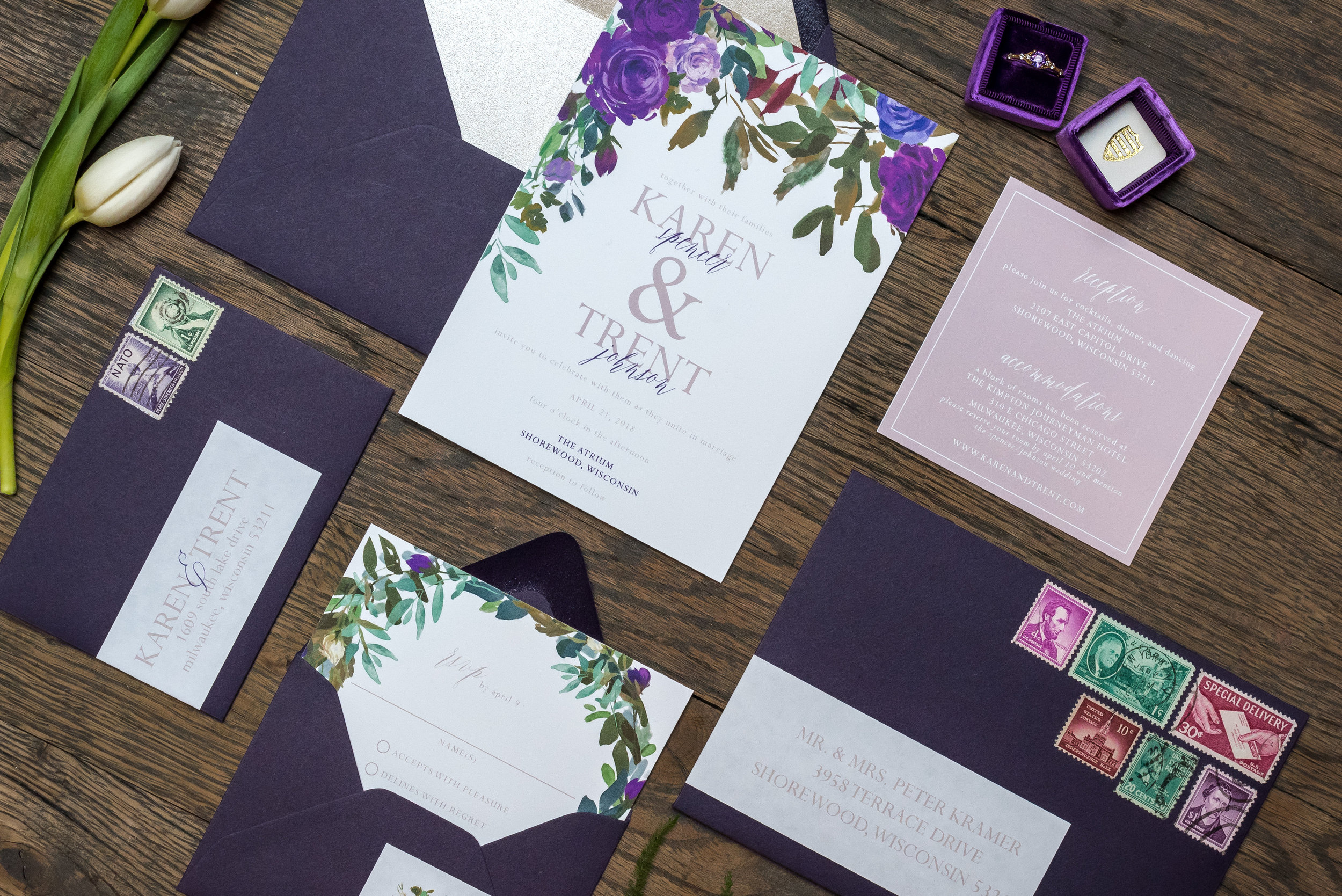 Wedding invitations purple spring Kallidoscope Photography