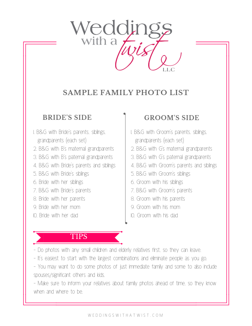 family photos on your wedding day weddings with a twist llc sample wedding list