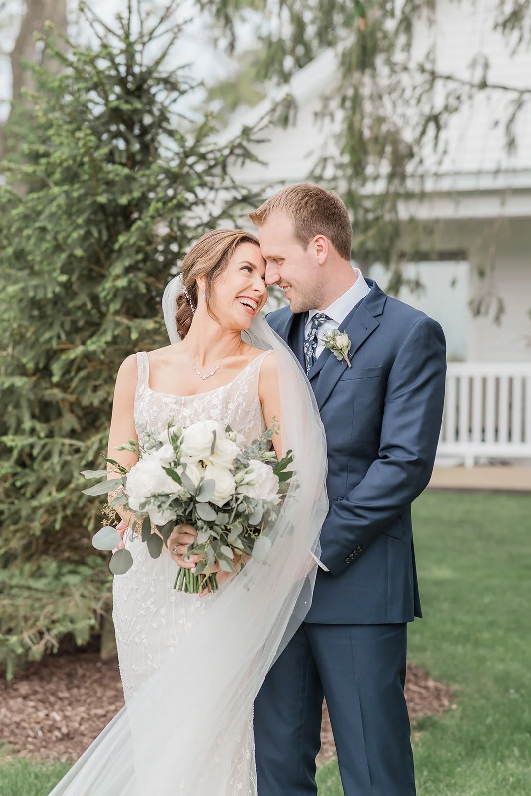 Lauren and Mike's wedding at Lilac Acres - bride and groom smiling