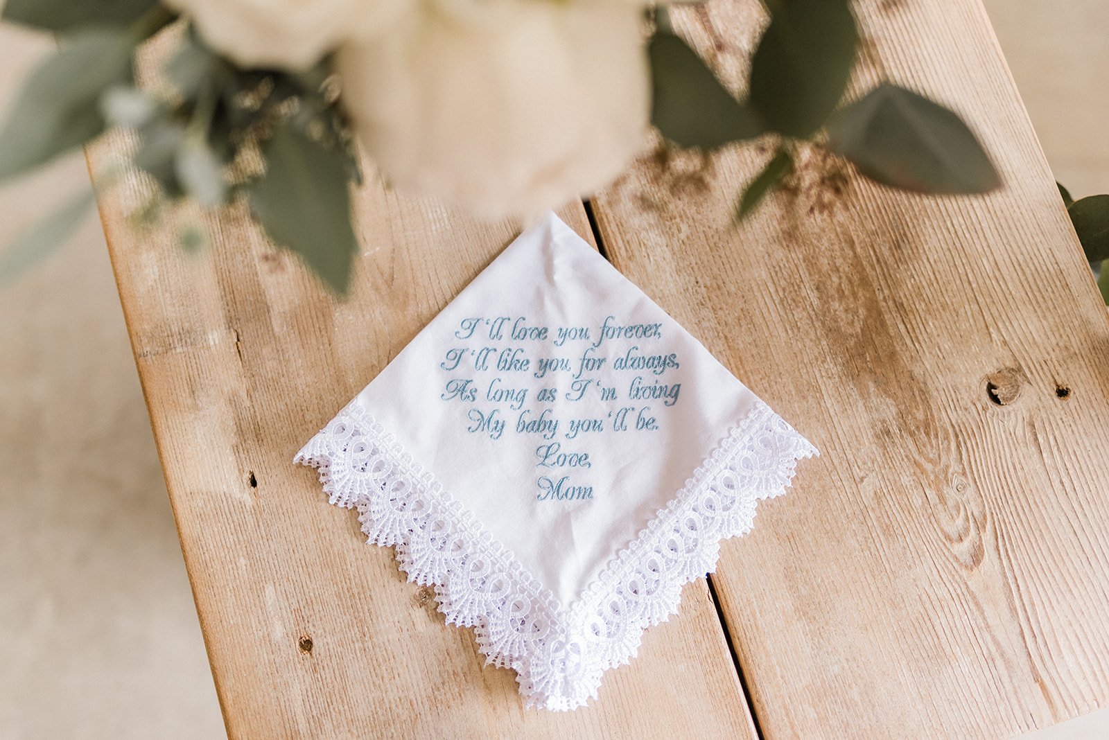 Handkerchief with embroidered message