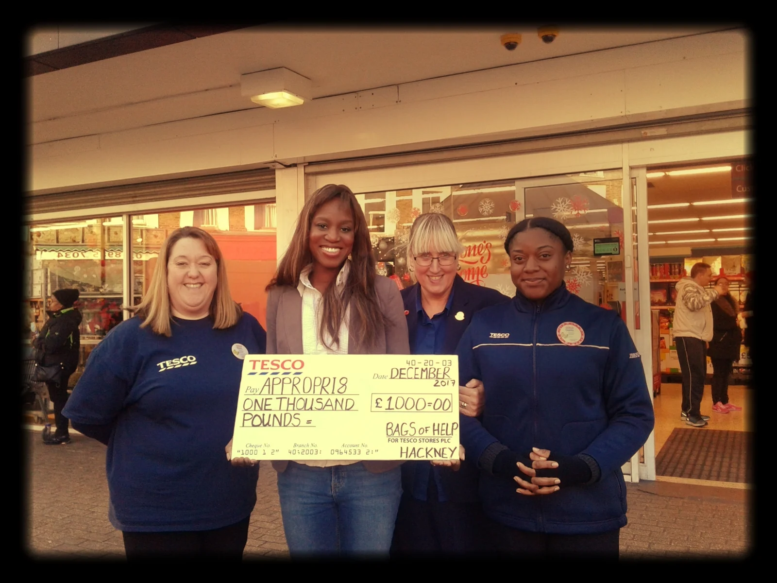Artistic Director Sarah Collecting our Award from the 'Bags of Help' fund in December 2017