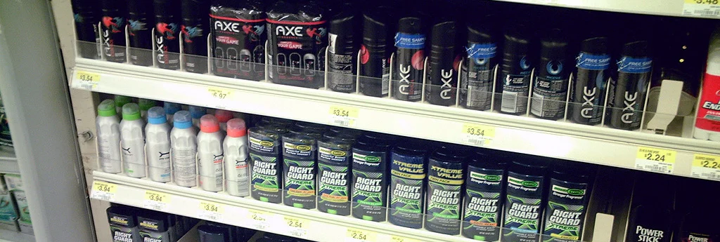 Cans of deodorant at the supermarket
