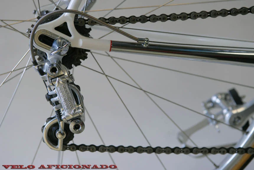 Triple chrome plated chain stay, the metal hand polished by Joe Cosgrove prior to being chrome plated
