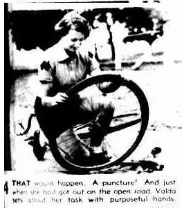 Valda Unthank demonstrating puncture repair techniques