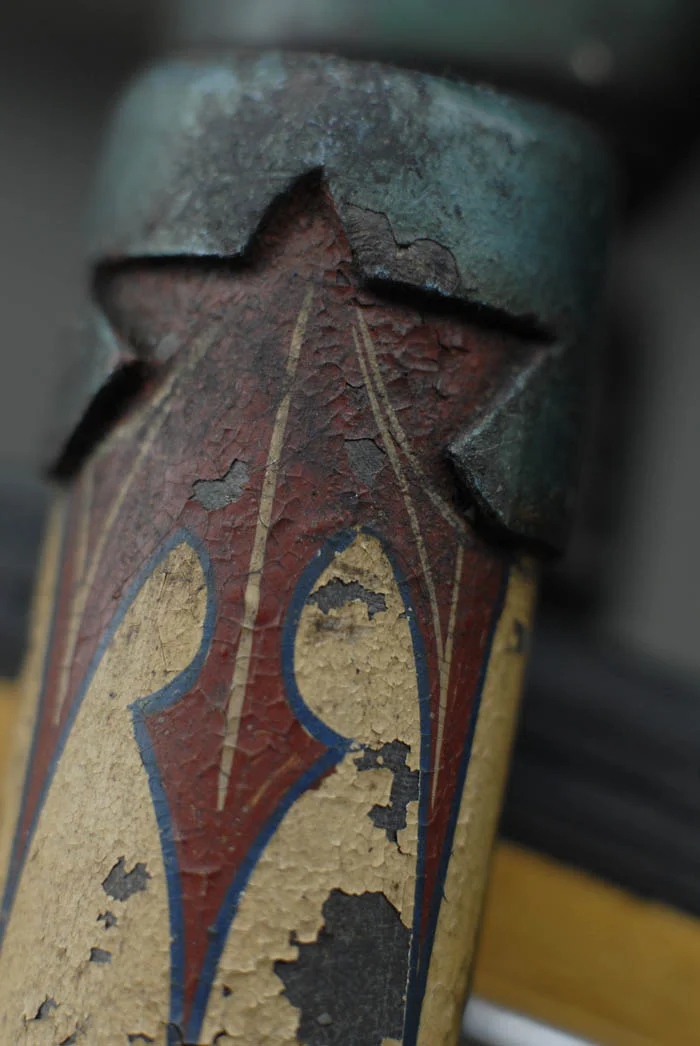 Close up of the hand lined stencil work