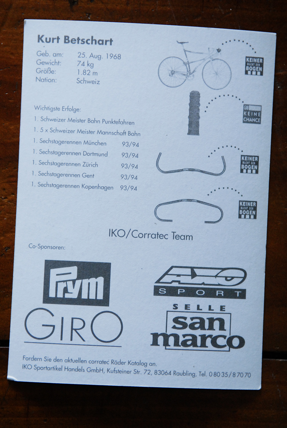 Kurt Betschart was sponsored by Corratec bikes