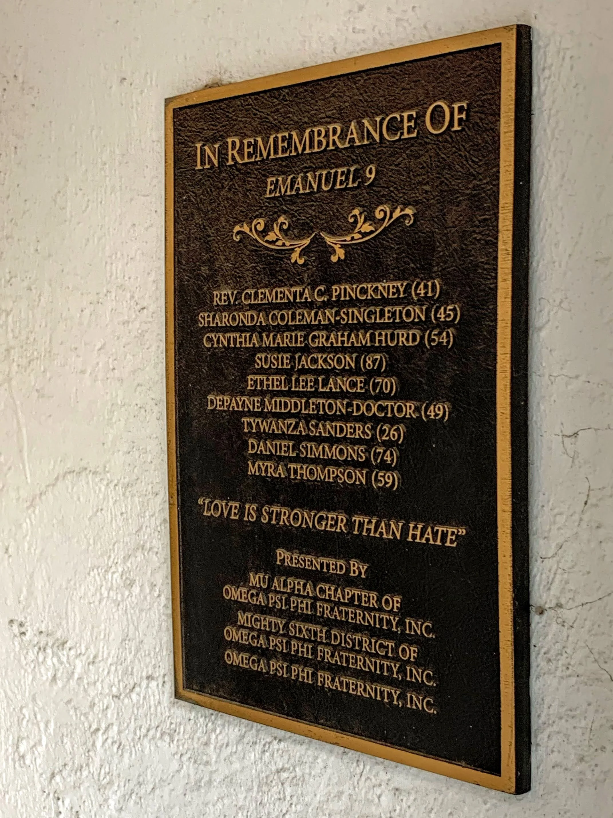 Plaque in Honor and Memory of the Emmanuel 9