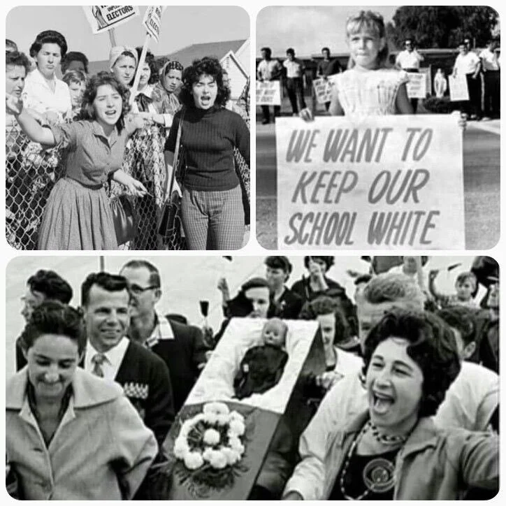 White mob protesting Ruby Bridges integration of William Franz Elementary School in New Orleans