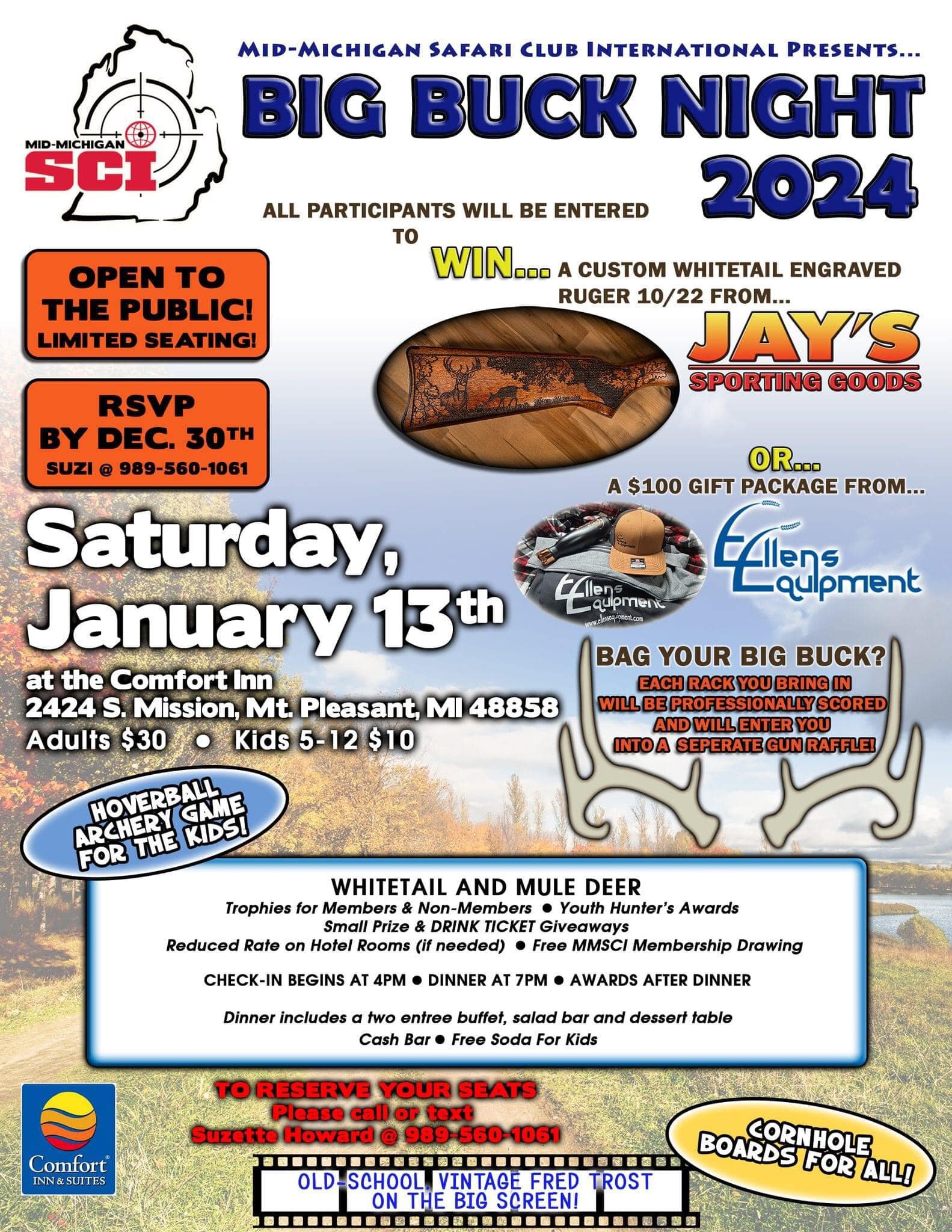 Last chance!!
If you are planning on attending or bringing your Big Buck to the Mid-Michigan Safari Club International Big Buck night don&rsquo;t wait to get your tickets. Sales stop at 9:00am tomorrow (January 9, 2024)