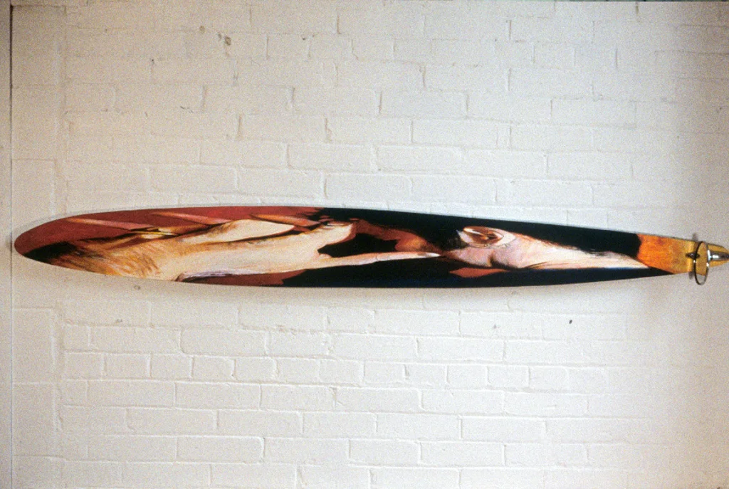 Mike No. 3, acrylic on wood with car mirror, 2000.