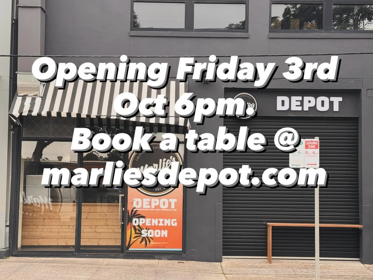 Marlies Depot and Calibar 
Brookvale opens Friday 3rd Oct.

Hours are Friday evenings from 6pm and Saturday evenings from 5pm. 

Californian Eats, Tequila and Margaritas. Cali Stone beer, wine and shop. 

Book a table via our website. marliesdepot.co