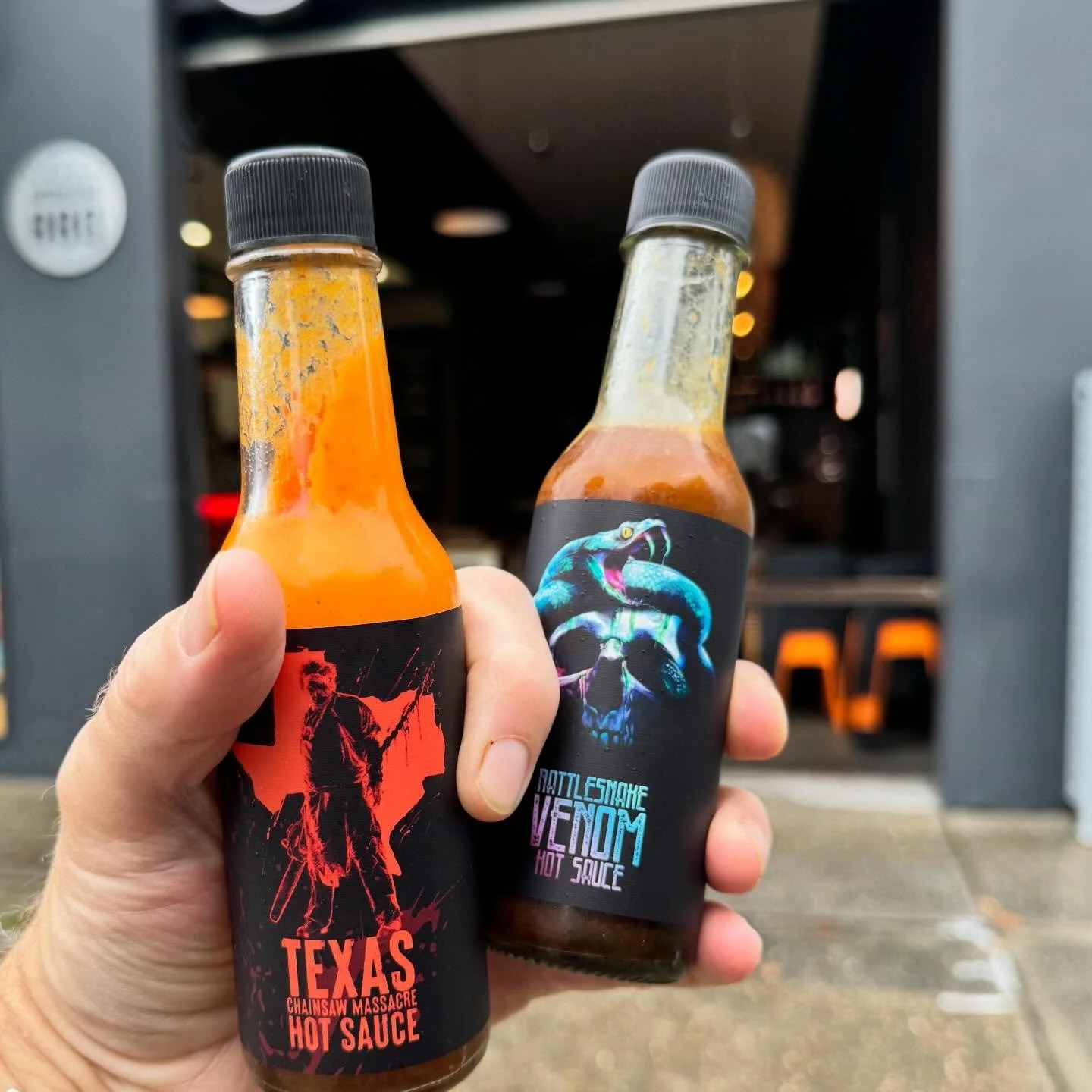 In house hot sauces, can you handle the heat? 
Texas Chainsaw and Rattle Snake Venom. 

#hotdauce #reaperchilli #heat #food #spice