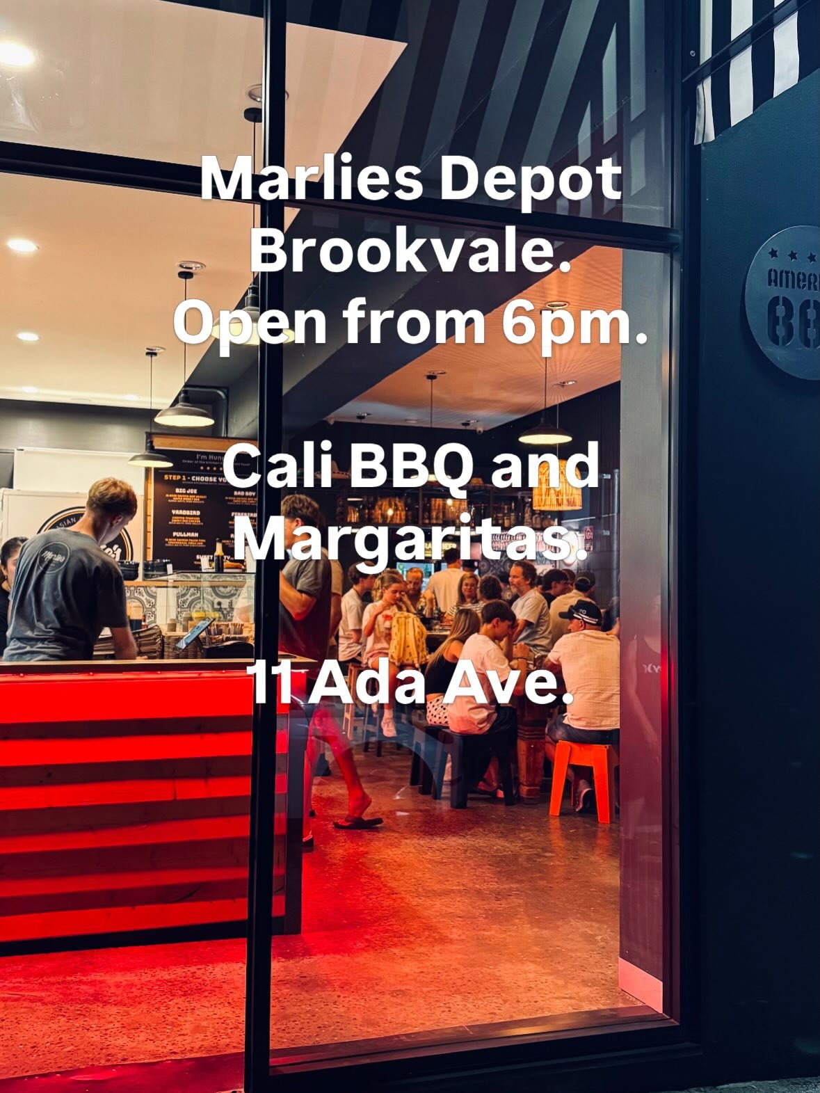 Marlies Depot Brookvale 
Open from 6pm tonight.
Cali BBQ and Margaritas. 

11 Ada Ave
Brookvale 

#brookvale #dinner #food #margaritas #bar