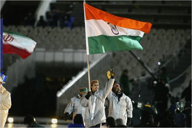 Shiva carrying the Indian flag at an Olympics opening ceremony