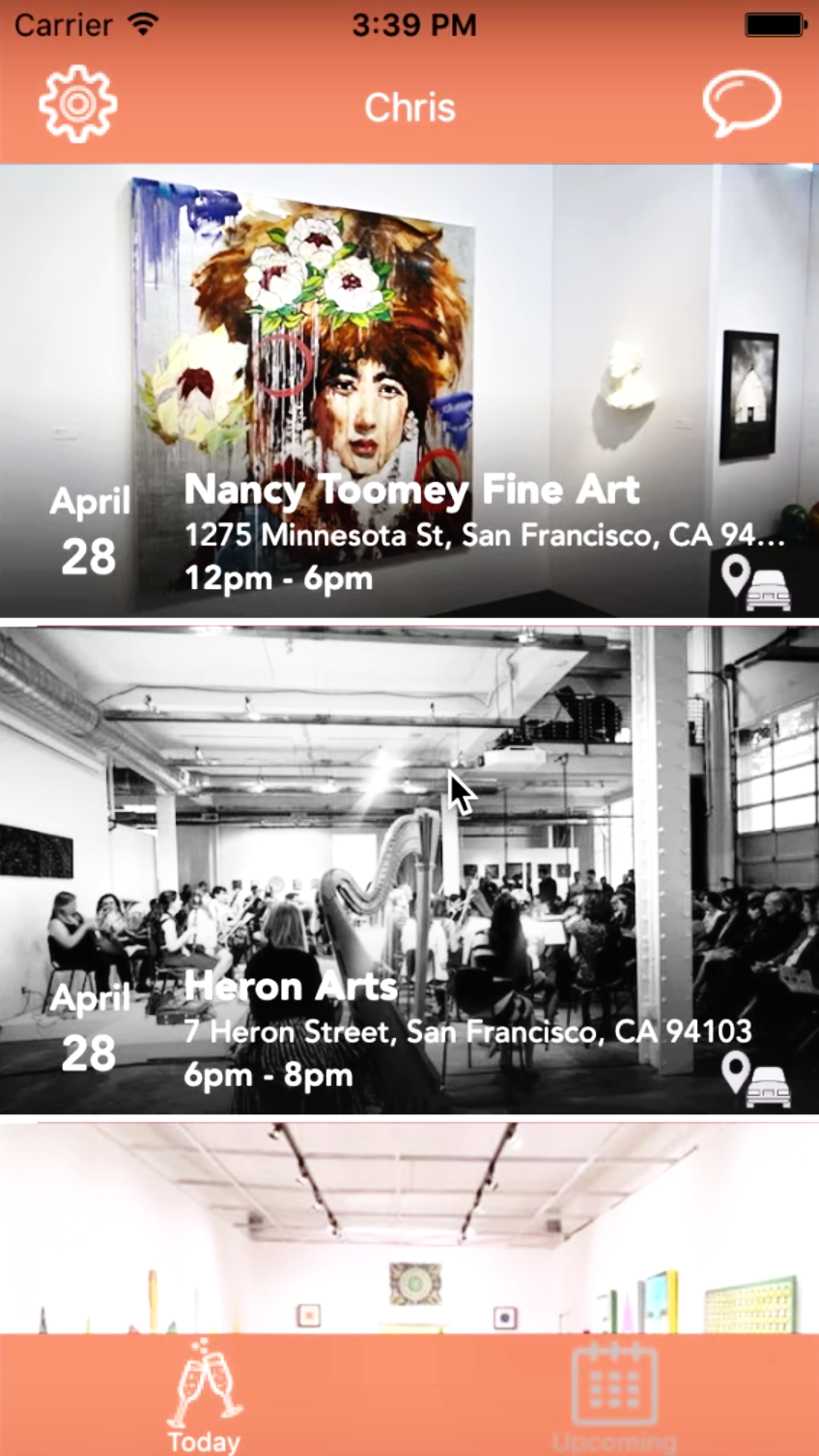 Feed screen showing events happening today