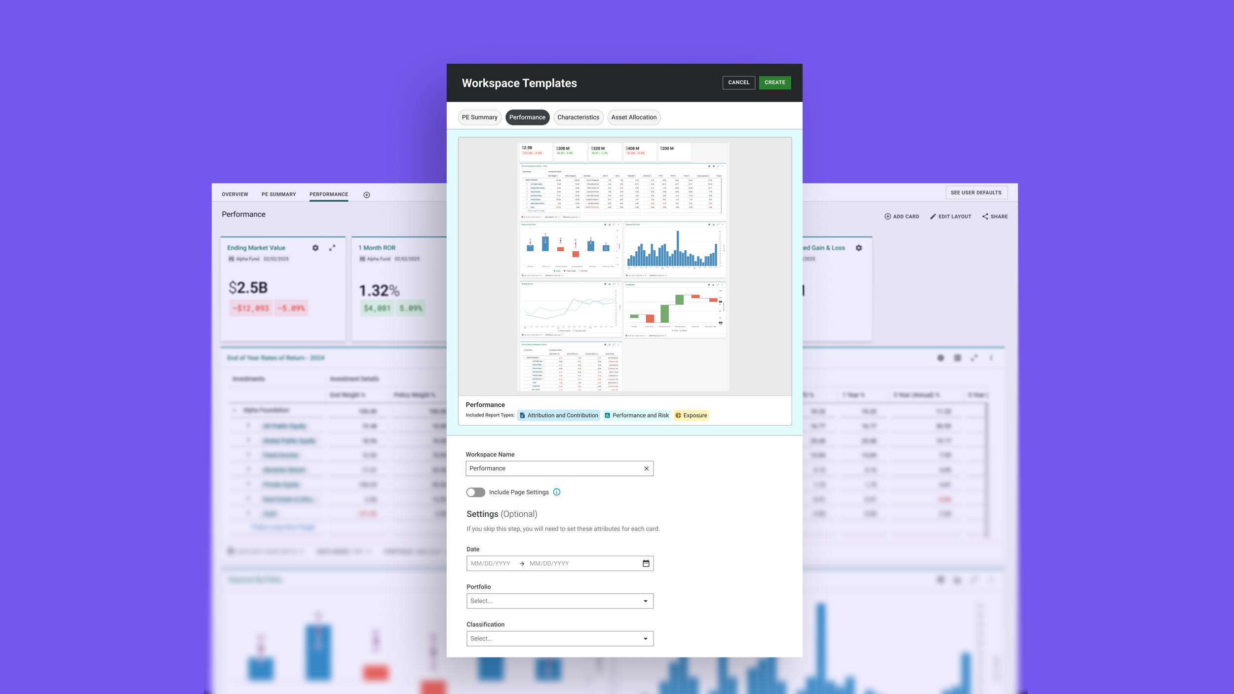 Investment analysis dashboard interface