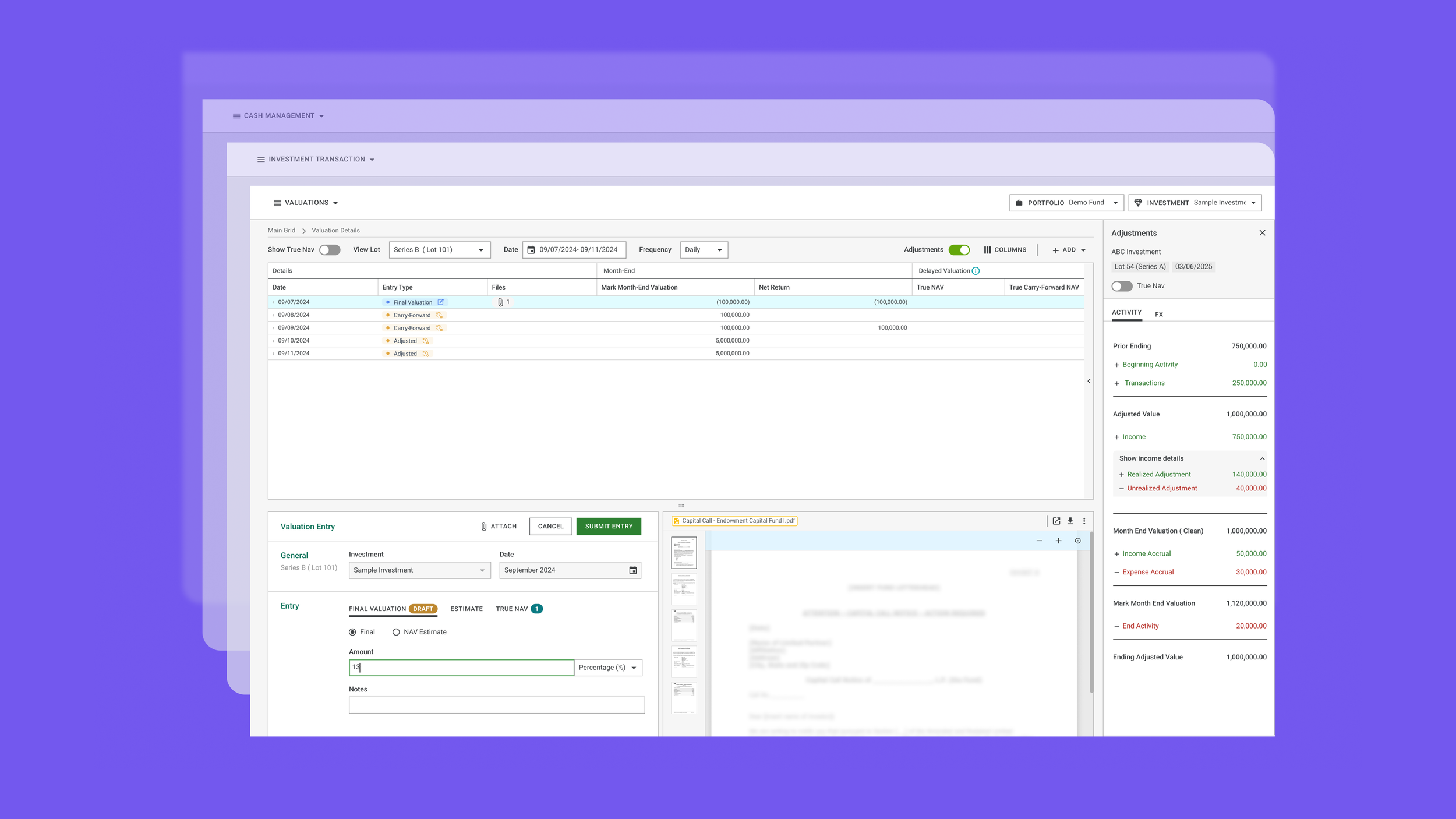 Institutional asset management workflow interface