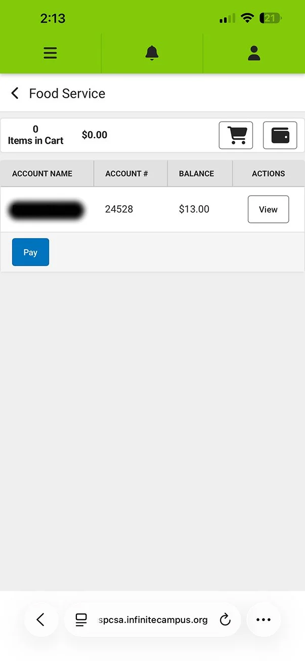 Infinite Campus Food Service Account High Level Dashboard current.