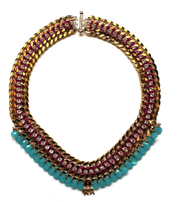 090 Turquoise & Crystal Elephant Charm Necklace.jpg