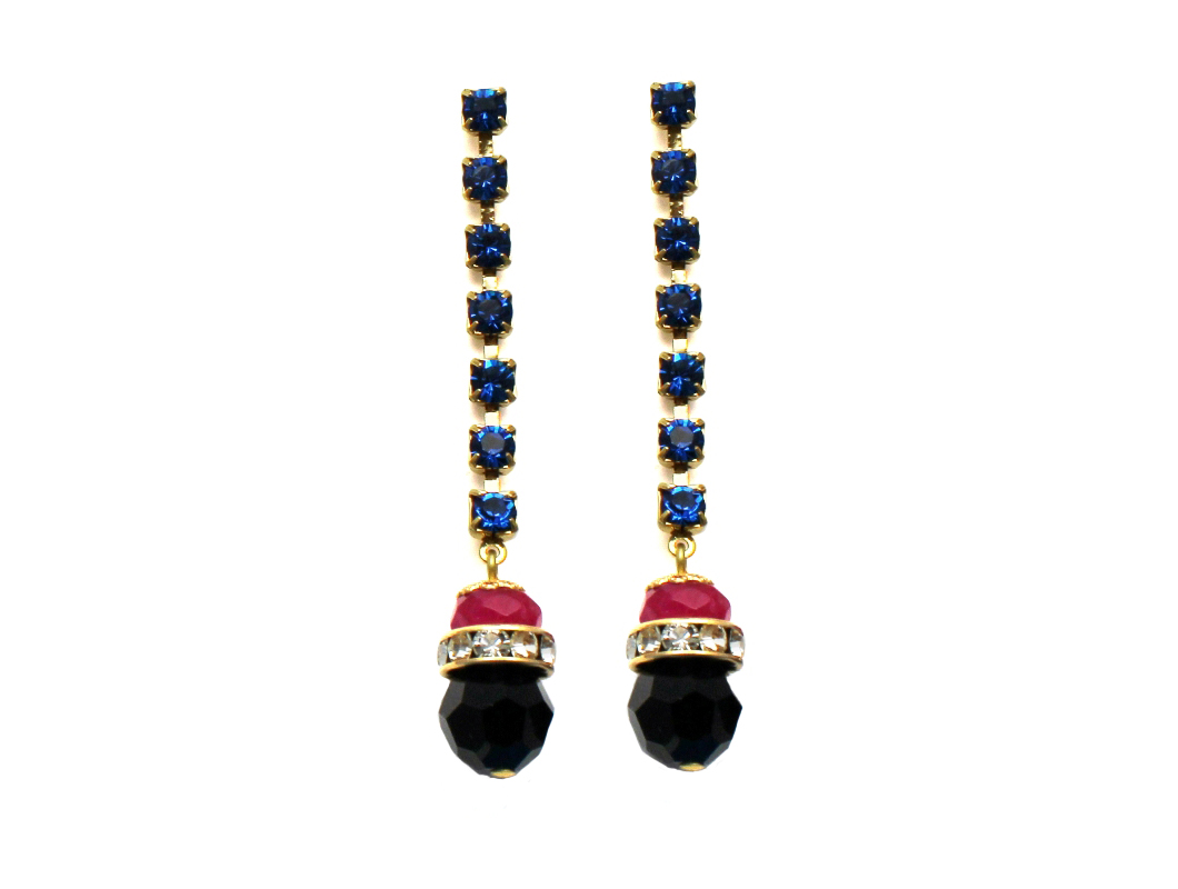 100PB Gemstone & Crystal Drop Earrings - PinkBlack.jpg
