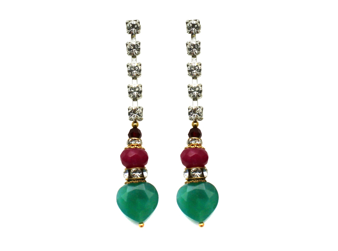 100PG Gemstone & Crystal Drop Earrings - PinkGreen.jpg