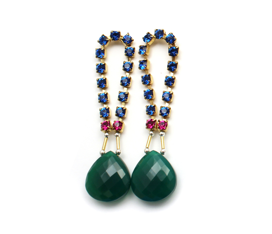 101G Gemstone & Crystal Loop Earrings - Green.jpg