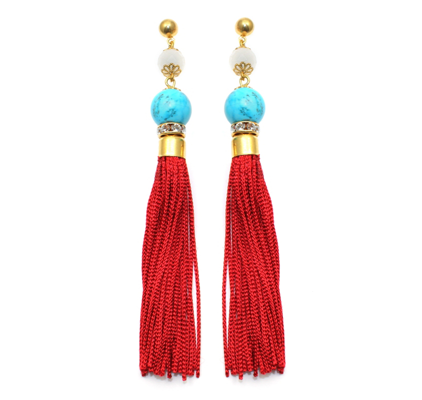 103 Turquoise & Red Tassel Earrings.jpg