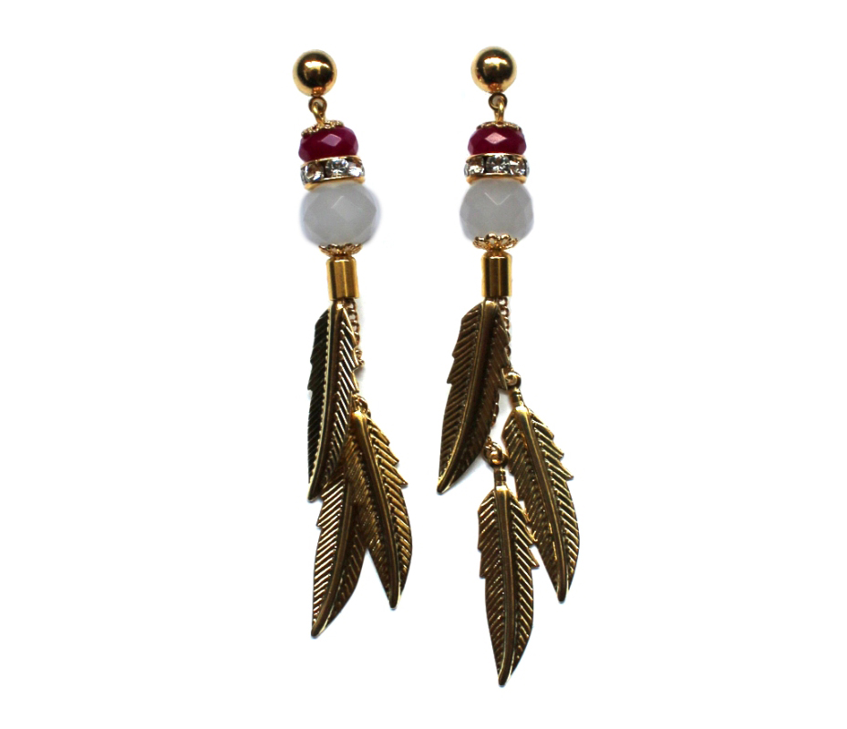 104 Pink Jade & Quartz Feather Dangle Earrings.jpg