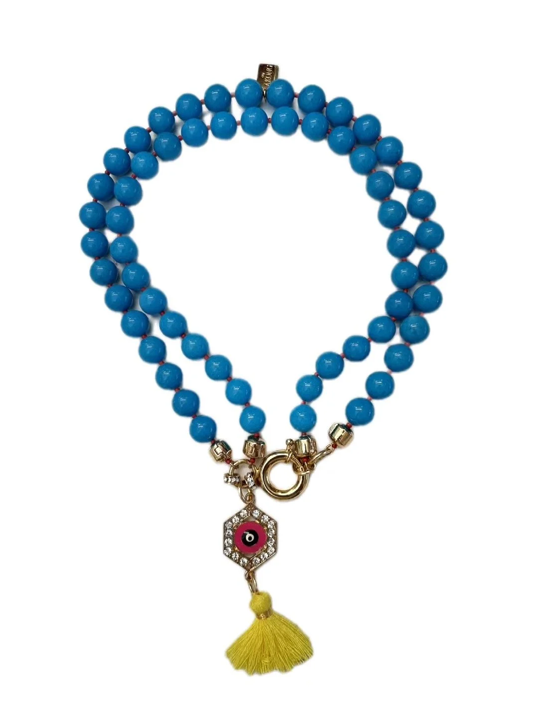 Turquoise Double-Strand Necklace with Evil Eye & Tassel Pendant - Kit