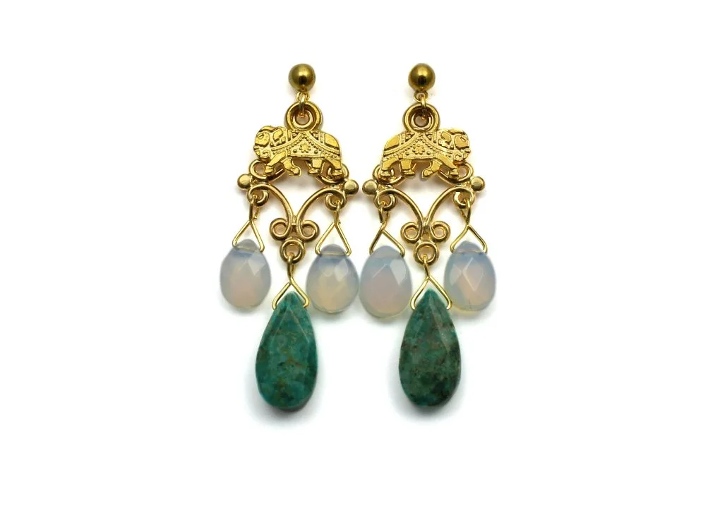 Turquoise & White Opal Chandelier Earrings - Kit