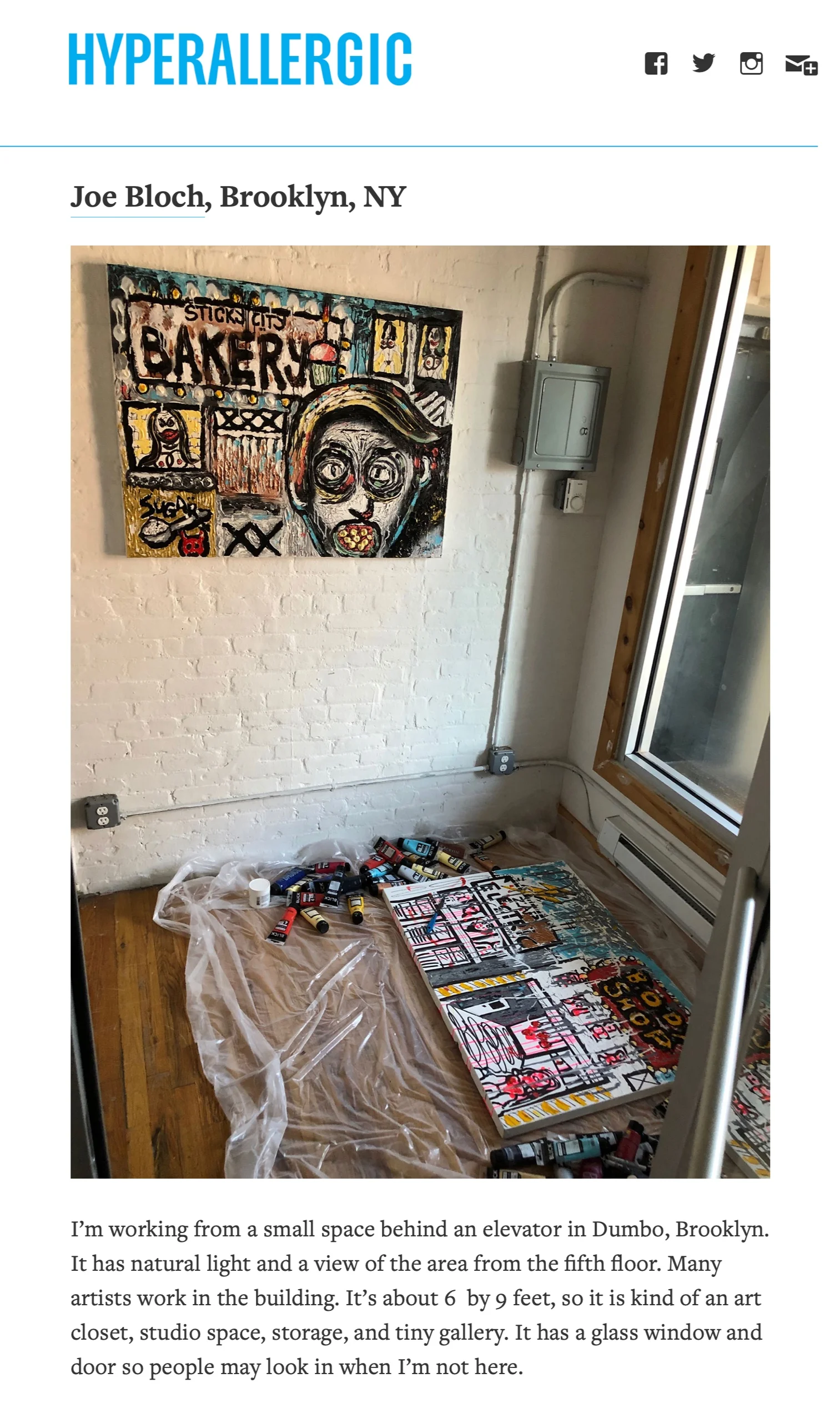 Joe’s work appeared in ‘View from the Easel” by HYPERALLERGIC